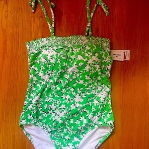 Draper James x Lands End, Green floral one piece bathing suit, sz 12